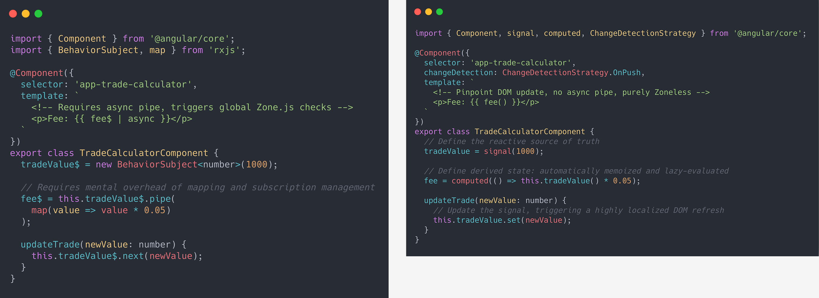 Code comparison of signals and lecacy reactivity